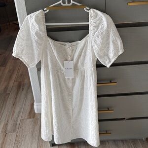 Gala White Eyelet Mini Dress with Puff Sleeves